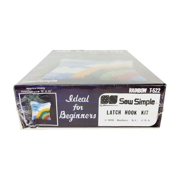 Vintage 70s Sew Simple Latch Hook Pillow Rainbow Sky Birds 12" x 12" Craft T-522 - Picture 3 of 8